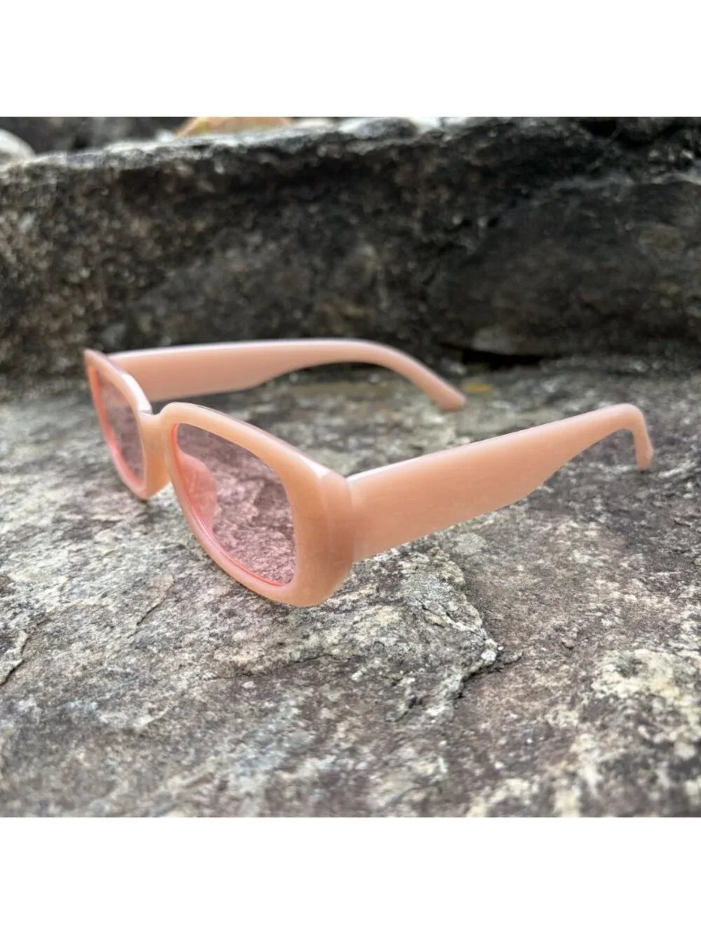 Y2K Chunky Sunglasses Peach Pink Frame Tinted Lens Retro Shades Festival Beach